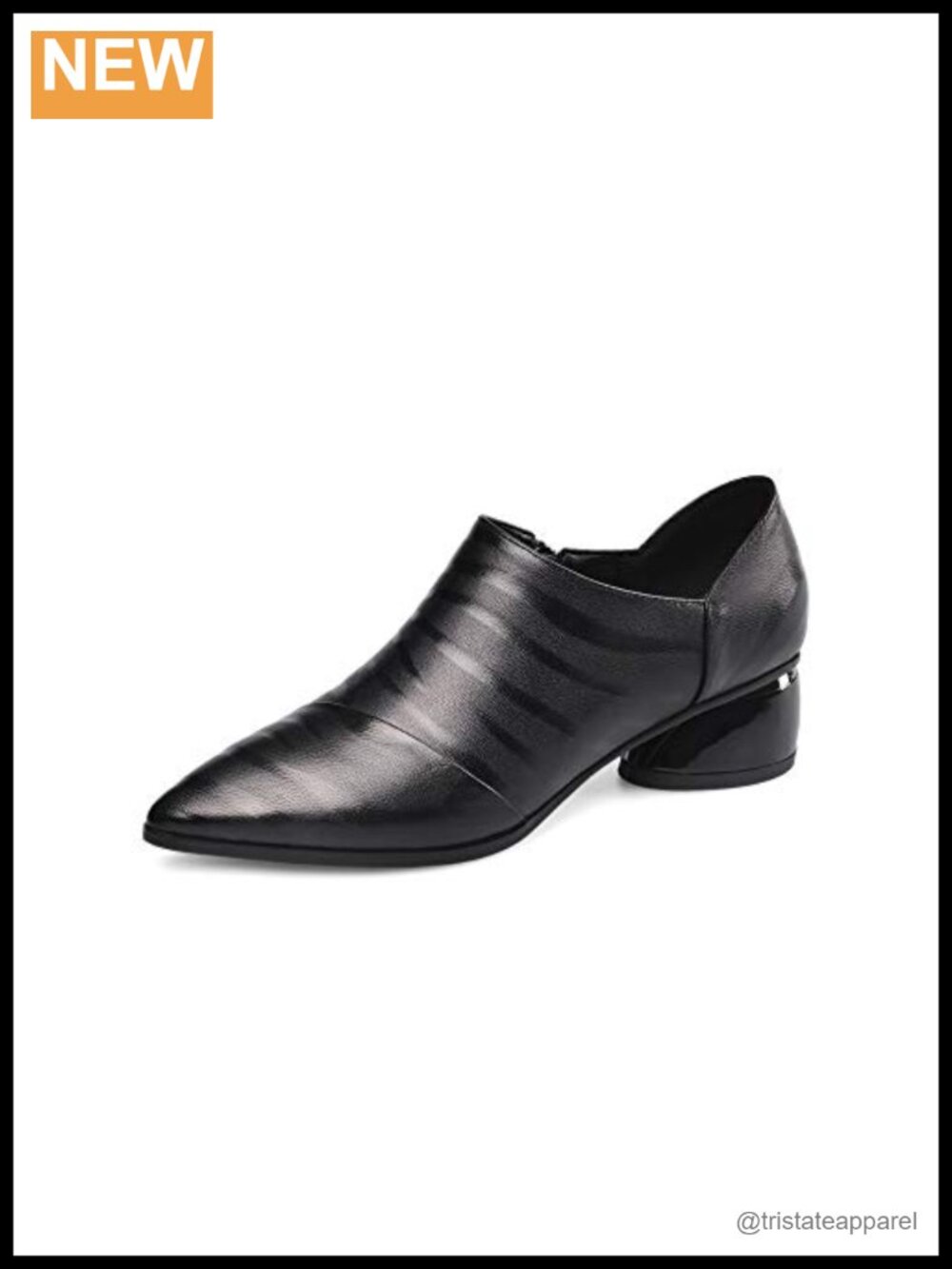 Pointed Toe Zip Up Low Heel Pumps Genuine Leather Casual Loafers